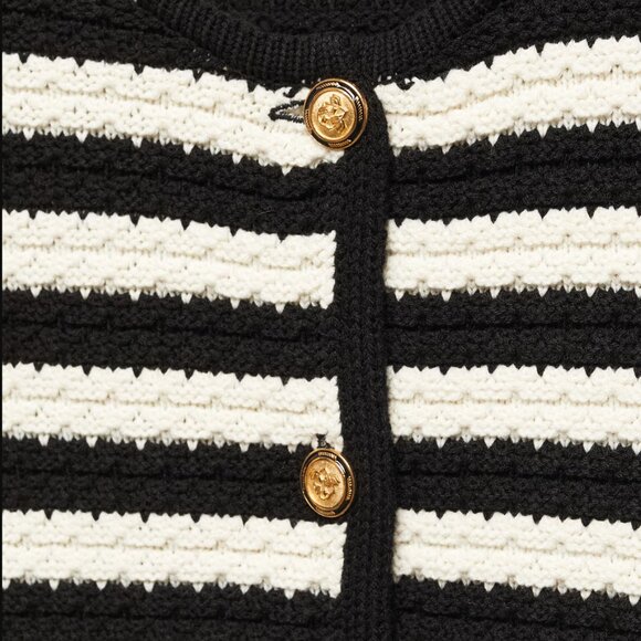 Mango MNG Striped cardigan sweater with jewel buttons Ladies small Black white - Picture 2 of 4